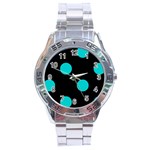 Polka Dots - Cyan on Black Stainless Steel Analogue Watch