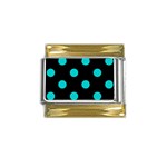 Polka Dots - Cyan on Black Gold Trim Italian Charm (9mm)