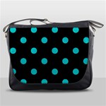 Polka Dots - Cyan on Black Messenger Bag