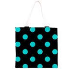 Polka Dots - Cyan on Black Grocery Light Tote Bag