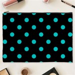 Polka Dots - Cyan on Black Cosmetic Bag (XXXL)