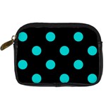 Polka Dots - Cyan on Black Digital Camera Leather Case