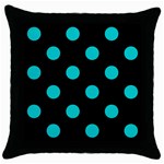 Polka Dots - Cyan on Black Throw Pillow Case (Black)