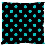Polka Dots - Cyan on Black Large Cushion Case (Two Sides)
