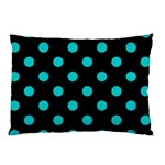 Polka Dots - Cyan on Black Pillow Case (One Side)