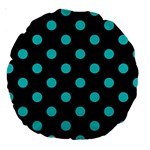 Polka Dots - Cyan on Black Large 18  Premium Round Cushion