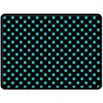 Polka Dots - Cyan on Black Fleece Blanket (Large) (One Side)