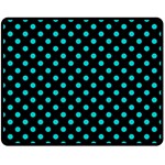 Polka Dots - Cyan on Black Double Sided Fleece Blanket (Medium) (Two Sides)