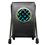 Polka Dots - Cyan on Black Pen Holder Desk Clock