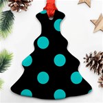 Polka Dots - Cyan on Black Christmas Tree Ornament (Two Sides)