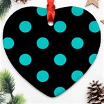 Polka Dots - Cyan on Black Ornament (Heart)