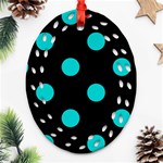 Polka Dots - Cyan on Black Oval Filigree Ornament (Two Sides)