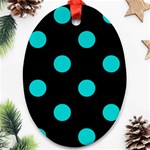 Polka Dots - Cyan on Black Ornament (Oval)