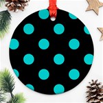 Polka Dots - Cyan on Black Ornament (Round)