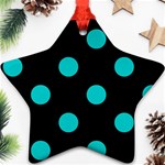Polka Dots - Cyan on Black Star Ornament (Two Sides)