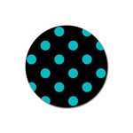 Polka Dots - Cyan on Black Rubber Round Coaster (4 pack)