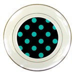 Polka Dots - Cyan on Black Porcelain Plate