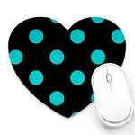 Polka Dots - Cyan on Black Heart Mousepad