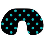 Polka Dots - Cyan on Black Travel Neck Pillow