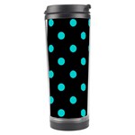 Polka Dots - Cyan on Black Travel Tumbler
