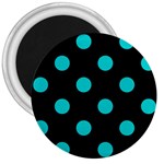 Polka Dots - Cyan on Black 3  Magnet