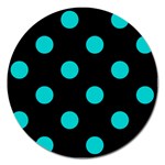 Polka Dots - Cyan on Black Magnet 5  (Round)