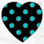 Polka Dots - Cyan on Black Jigsaw Puzzle (Heart)