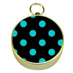 Polka Dots - Cyan on Black Gold Compass