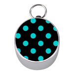 Polka Dots - Cyan on Black Silver Compass (Mini)