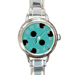 Polka Dots - Black on Verdigris Round Italian Charm Watch