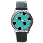Polka Dots - Black on Verdigris Round Metal Watch