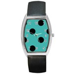 Polka Dots - Black on Verdigris Barrel Style Metal Watch
