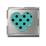 Polka Dots - Black on Verdigris Mega Link Heart Italian Charm (18mm)