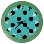 Polka Dots - Black on Verdigris Color Wall Clock