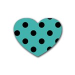 Polka Dots - Black on Verdigris Rubber Coaster (Heart)