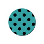 Polka Dots - Black on Verdigris Rubber Round Coaster (4 pack)