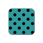 Polka Dots - Black on Verdigris Rubber Coaster (Square)