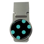 Polka Dots - Verdigris on Black Money Clip (Round)