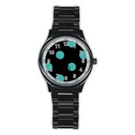 Polka Dots - Verdigris on Black Stainless Steel Round Watch