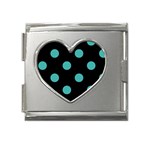Polka Dots - Verdigris on Black Mega Link Heart Italian Charm (18mm)