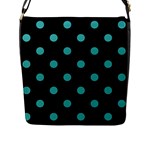 Polka Dots - Verdigris on Black Flap Closure Messenger Bag (L)