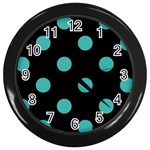 Polka Dots - Verdigris on Black Wall Clock (Black)