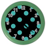 Polka Dots - Verdigris on Black Color Wall Clock