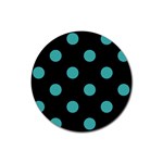 Polka Dots - Verdigris on Black Rubber Round Coaster (4 pack)