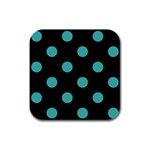 Polka Dots - Verdigris on Black Rubber Square Coaster (4 pack)