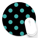 Polka Dots - Verdigris on Black Round Mousepad