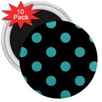 Polka Dots - Verdigris on Black 3  Magnet (10 pack)