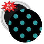 Polka Dots - Verdigris on Black 3  Magnet (100 pack)