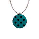Polka Dots - Black on Teal 1  Button Necklace