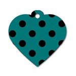 Polka Dots - Black on Teal Dog Tag Heart (One Side)
